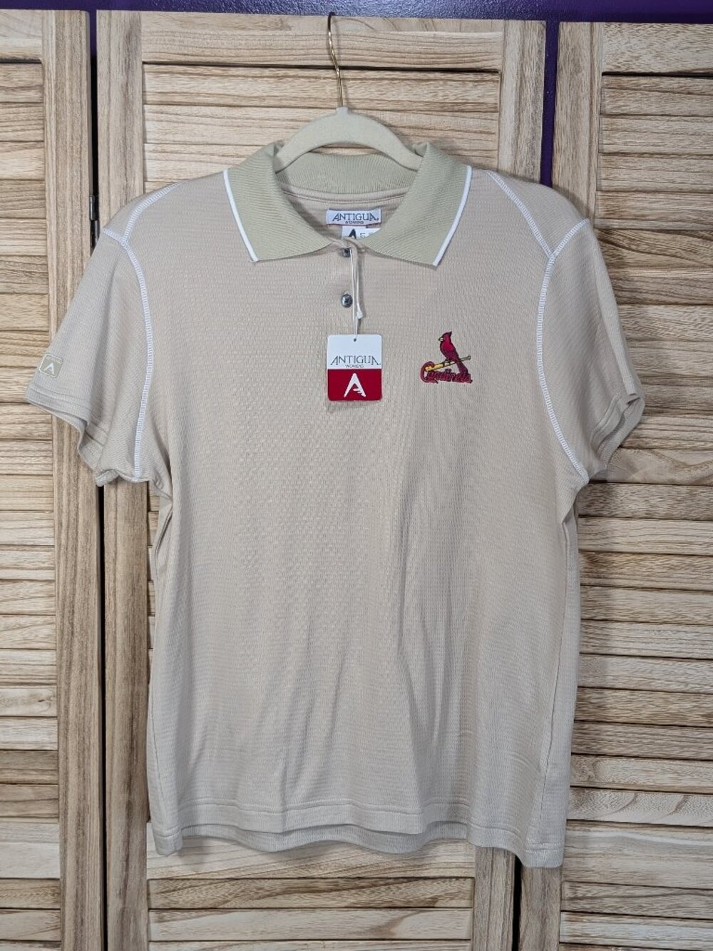 Antigua W's Strive Golf Polo Beige Red Cardinals Logo Size Large